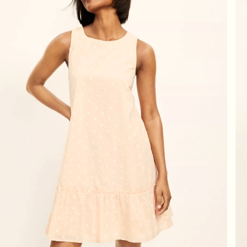Loft Dotted Tie Back Flounce Dress S NWT